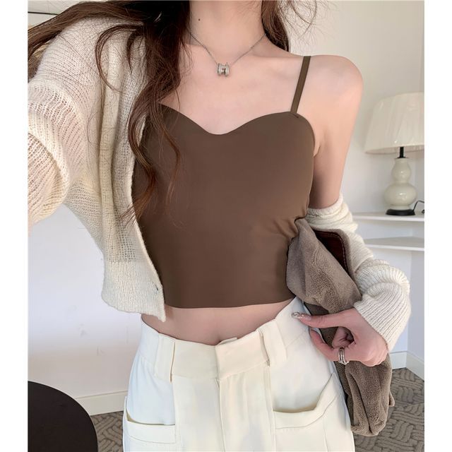 Jorkes - Sweetheart Neck Plain Padded Crop Camisole Top | YesStyle