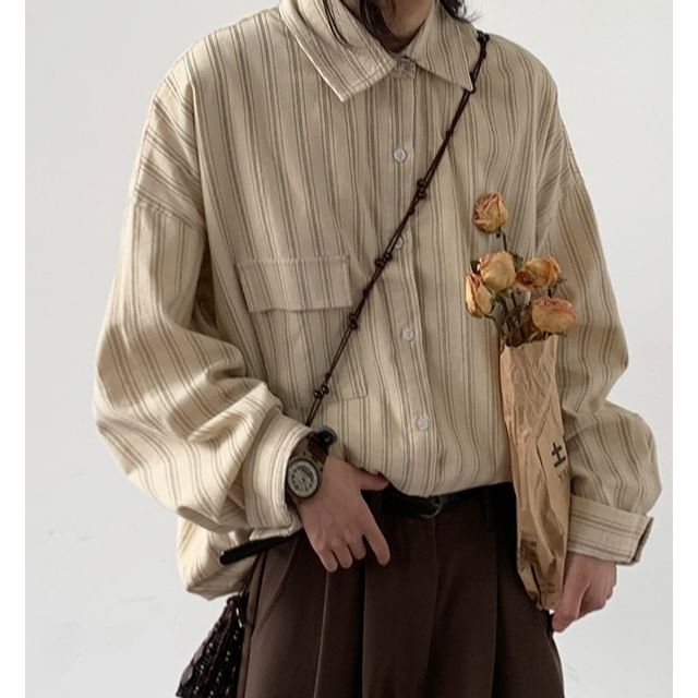 Zentrus-Striped Button-Up Shirt