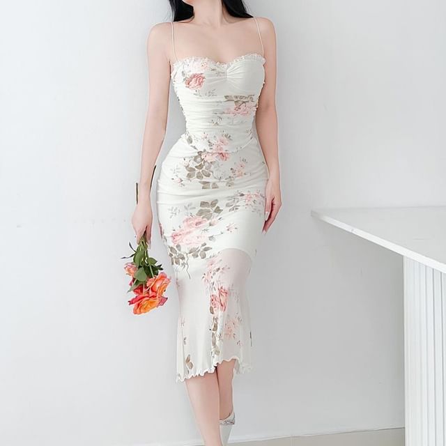 princess polly baby blue dress Flowers In My Hair Floral Bodycon Midi Dress (Ivory/Sage) · NanaMacs main image 1