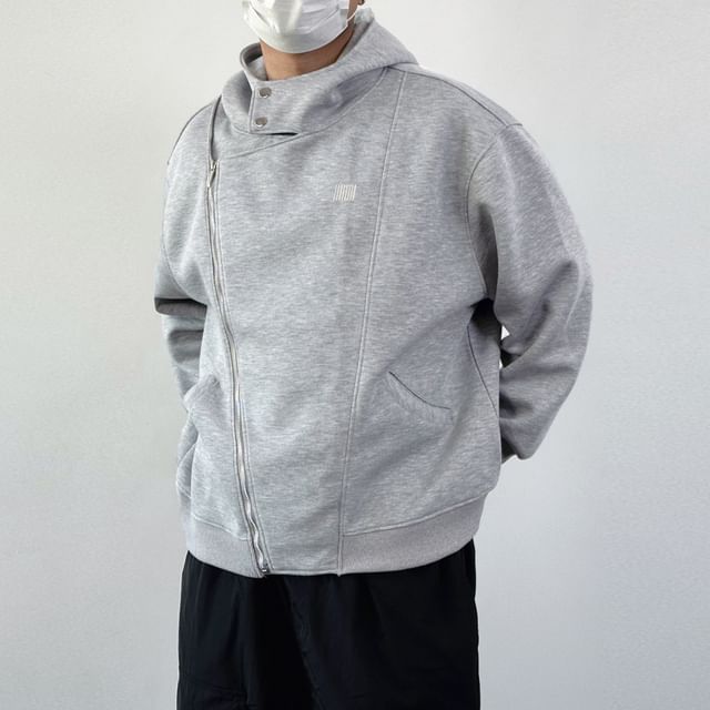DragonRoad-Henley Plain Zip Hoodie