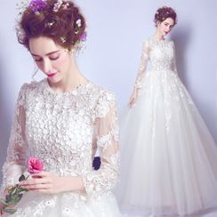 Caprice - 3/4-Sleeve Lace Wedding Ball Gown