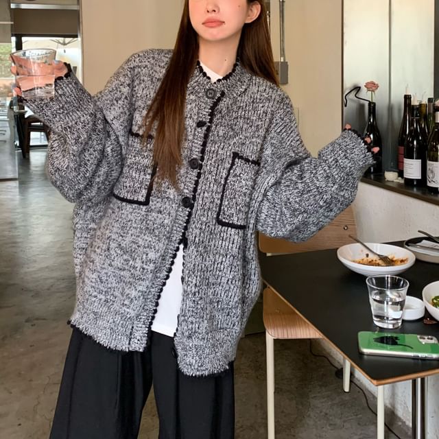 Beem-V-Neck Pocketed Button-Up Cardigan