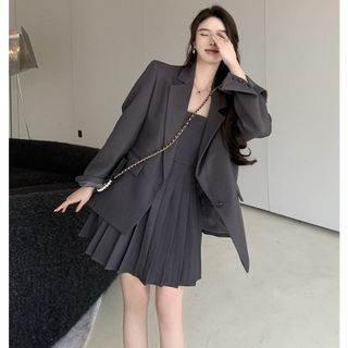 knee length dresses for ladies Etta | White Plunge-Neck Short Sleeved Blazer Mini Dress main image 1