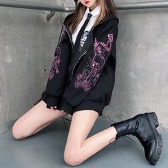 Miu B - Printed Hood Zip Jacket Miu B - Printed Hood Zip Jacket