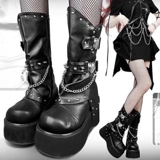 Bolitin Chained Faux Leather Platform Short Boots