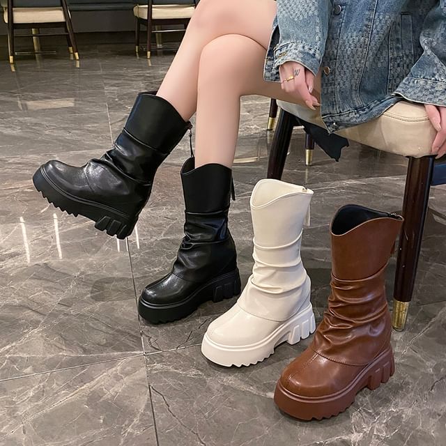 Sleeko-Platform Panel Mid Calf Boots