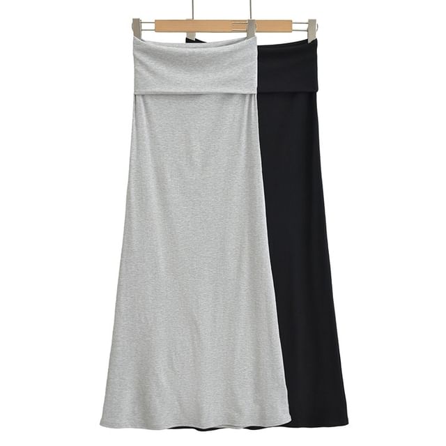 Ulark-Mid Waist Plain Maxi Pencil Skirt