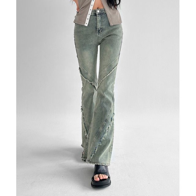 SIMPLY MOOD Fringed Boot-Cut Jeans YesStyle