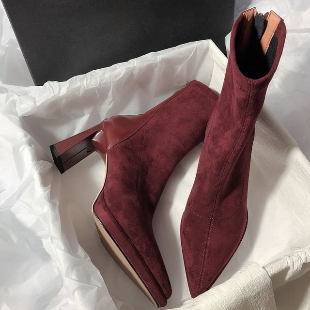Anran-Pointed Platform Chunky Heel Short Boots