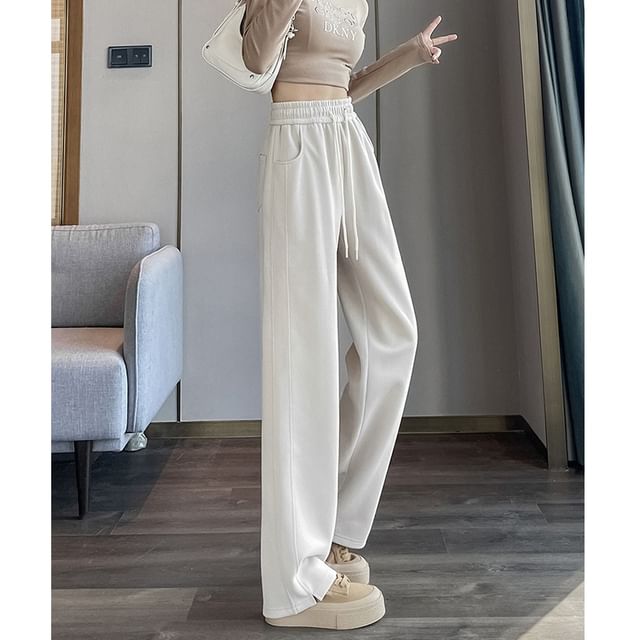 Dovitade-Drawstring Waist Slit Loose Fit Sweatpants