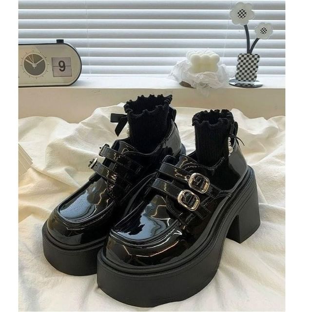 Anjay-Double-Strap Platform Chunky Heel Loafers