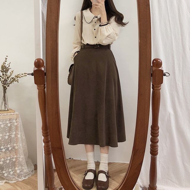 Midoray A-Line Midi Skirt YesStyle