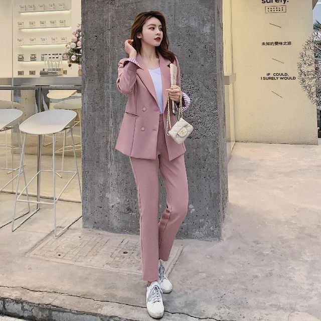 Nebbia-Set Double-Breasted Blazer Dress Pants