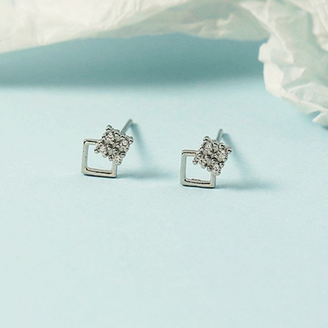 Forainer-Rhinestone Square Ear Stud