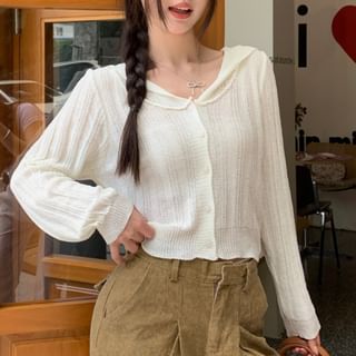 Allinya-Collar Plain Cropped Cardigan