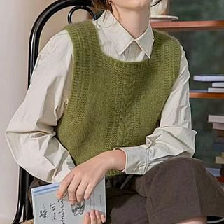 Alfie-Square Neck Plain Cable Knit Sweater Vest