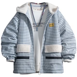 Soinku - Plaid Hooded Zip Jacket | YesStyle