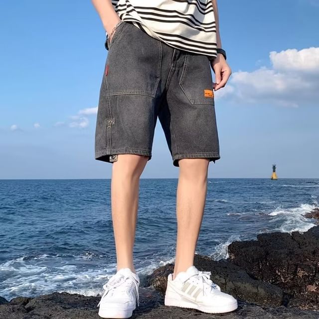 Wewewow-Mid Rise Washed Denim Shorts