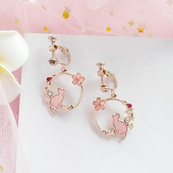 Siatra - Pendientes de aro con gatos y flores Siatra - Pendientes de aro con gatos y flores
