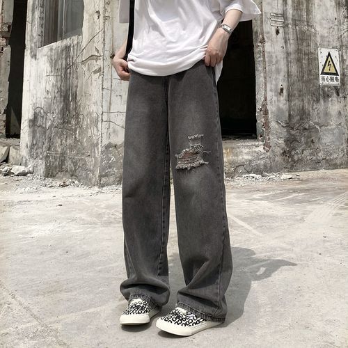 American Style Hole Baggy Jeans Men Autumn Niche Design, 60% OFF