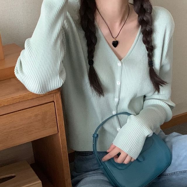Glotto-V-Neck Plain Cardigan
