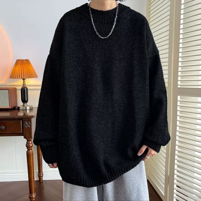 Priam-Mock Neck Plain Oversized Sweater