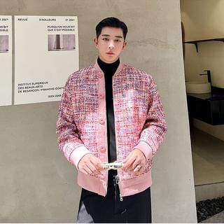 Patow-Panel Tweed Zip Baseball Jacket