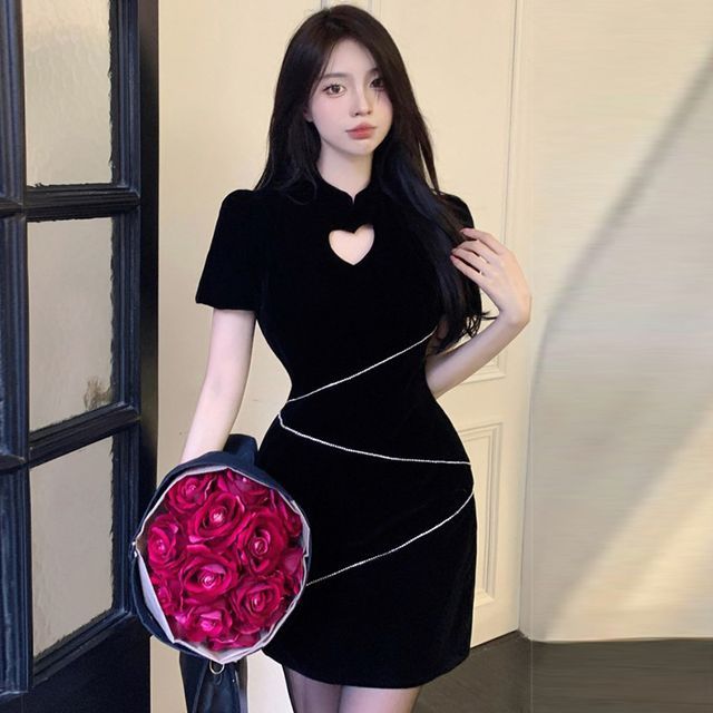 Short-Sleeve Heart Cutout Mini Dress 
