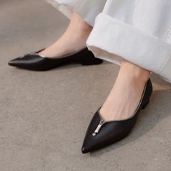 Megan - Zip Accent Genuine Leather Flats Megan - Zip Accent Genuine Leather Flats