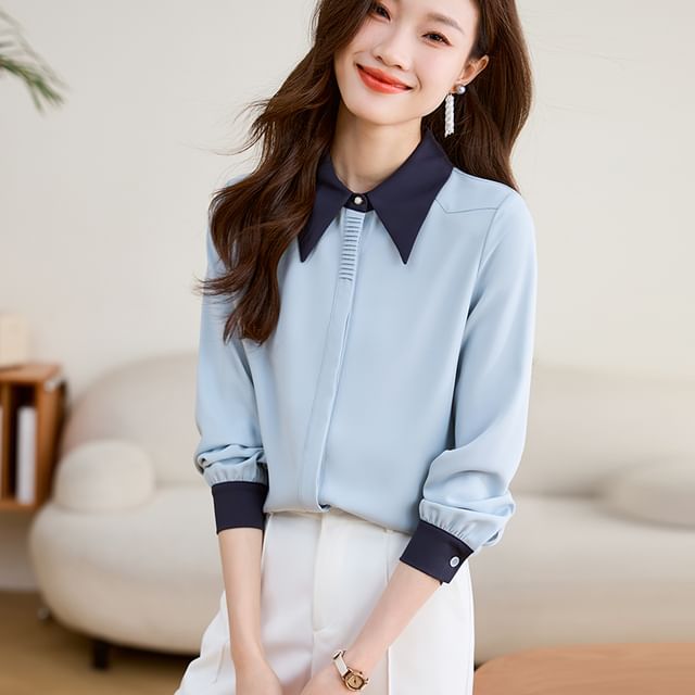 Dragan Pulse-Long-Sleeve Contrast Trim Button-Up Shirt