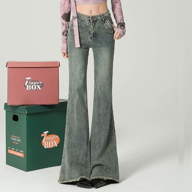 Rosesand-Low Waist Washed Flared Jeans