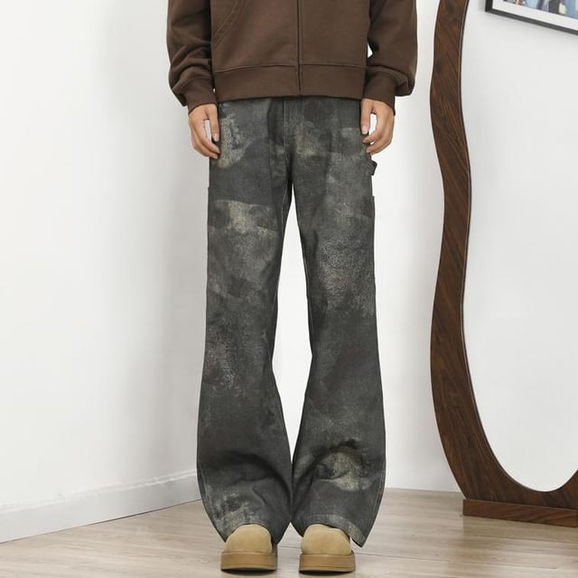 Mimiyox-Mid Rise Tie Dye Flared Jeans