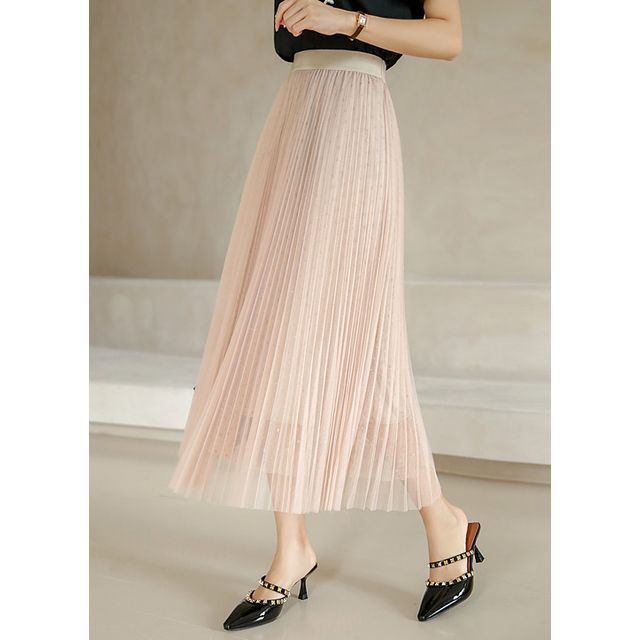 Styleonme - Star Pleated Long Tulle Skirt | YesStyle