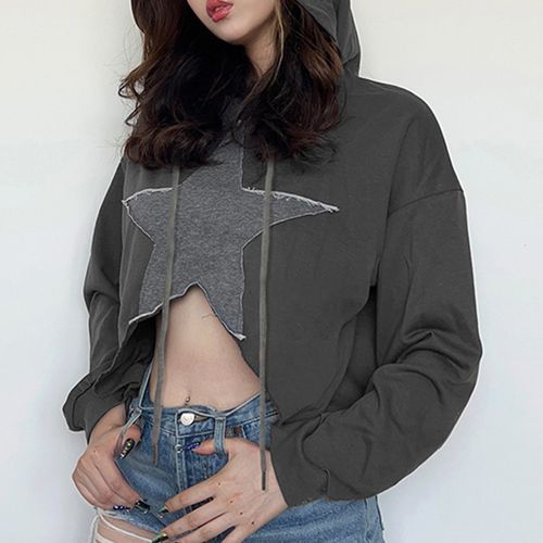 Asymmetric hem long sleeve clearance grey hoodie