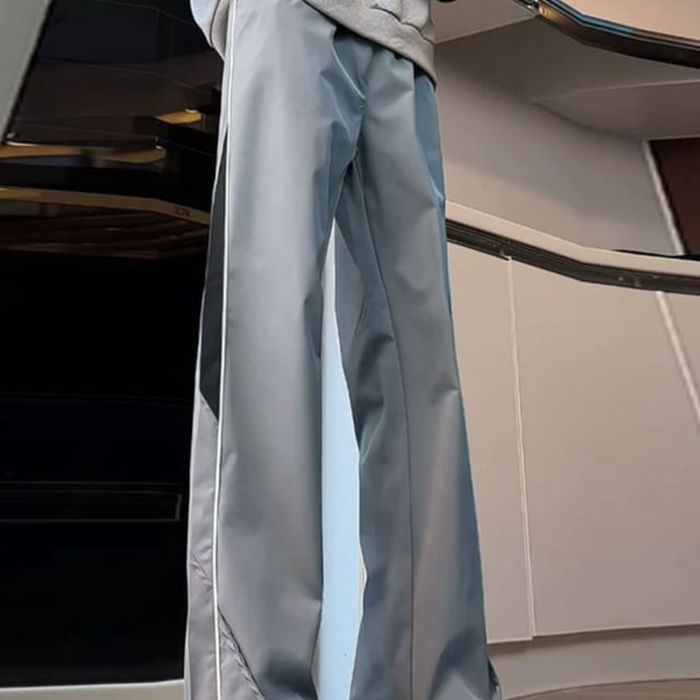 emeisa-Mid Rise Two Tone Straight Leg Pants