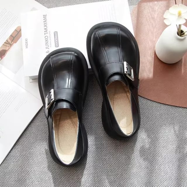 Freesia-Faux Leather Buckled Loafers