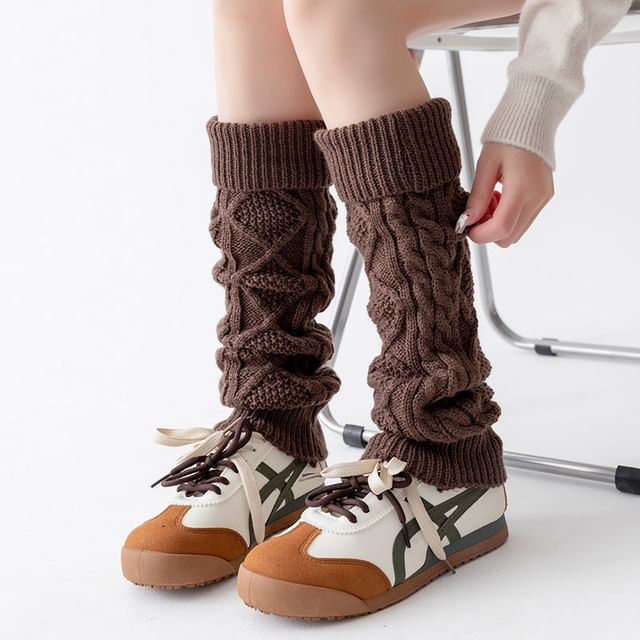MOGLA-Plain Cable-Knit Leg Warmers