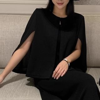 Coris-Cape-Sleeve Round Neck Plain Cardigan