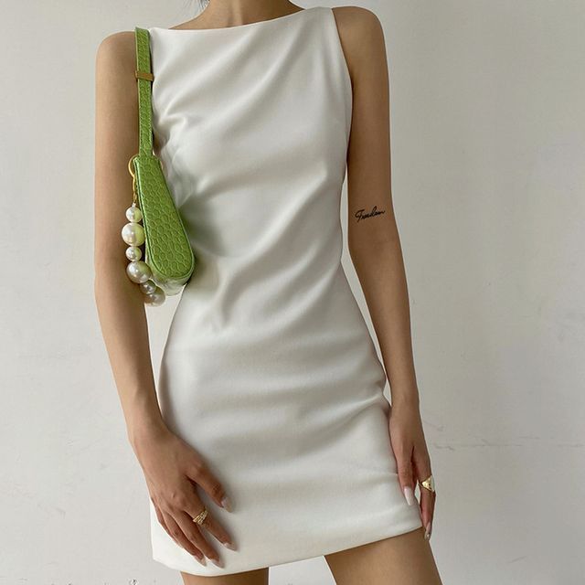 MSSBridal-Sleeveless Plain Mini Bodycon Dress