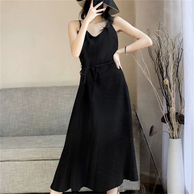 Horrysonie - Spaghetti Strap Plain Maxi Smock Dress | YesStyle Horrysonie - Spaghetti Strap Plain Maxi Smock Dress | YesStyle