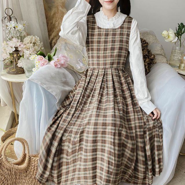 grey plaid overall dress Plaid Overall Dress Outfits (4 ideas & outfits)