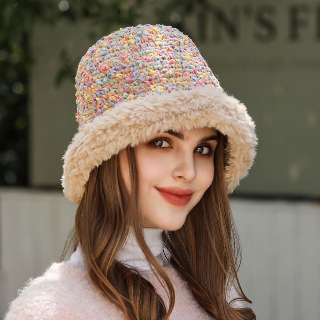 Kinoxslone-Chenille Melange Knit Bucket Hat