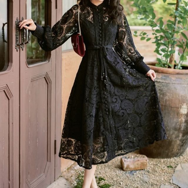 lace midi a line dress Glaypio - Long-Sleeve A-Line Ladies dresses