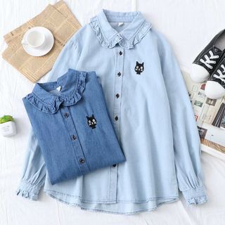 embroidered denim blouse