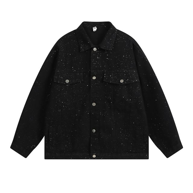 Sagidolls-Collar Glitter Denim Button Jacket