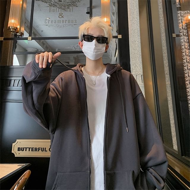 Bay Go Mall-Plain Zip-Up Hoodie