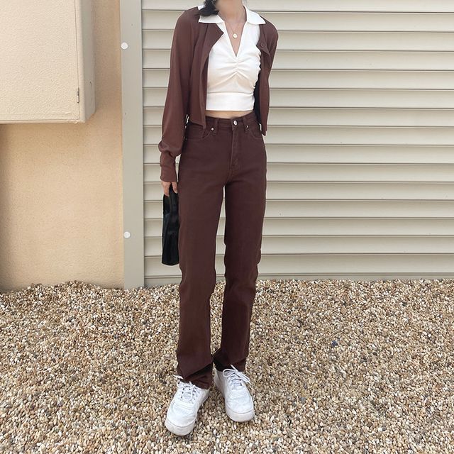 Denimot-High Waist Straight Leg Jeans