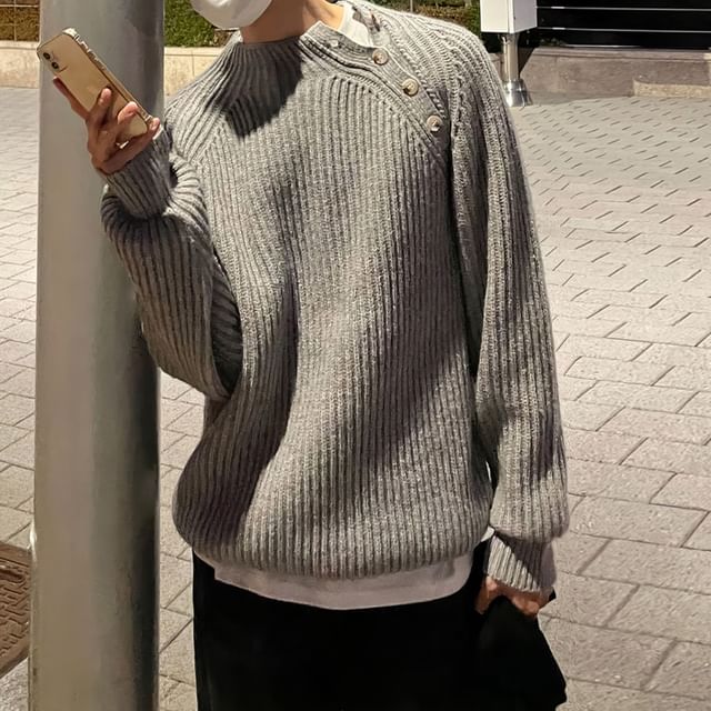 Okwano-Crew Neck Plain Ribbed Sweater