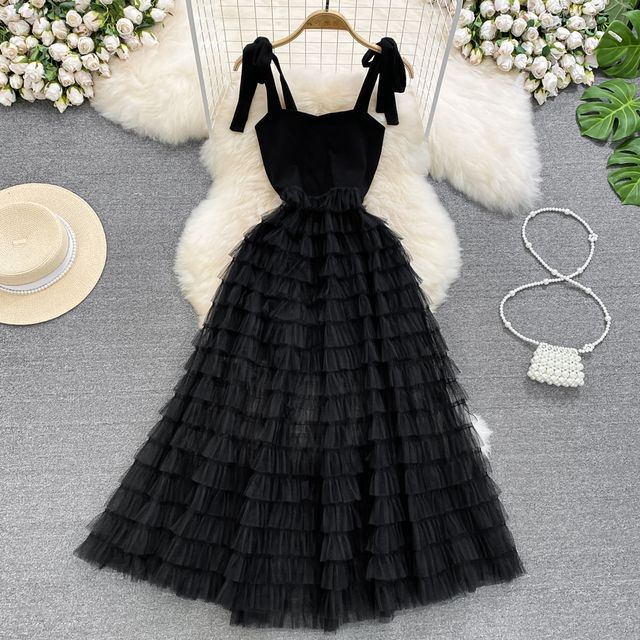 chinese dress ladies Bow Strap Bustier Midi Dress