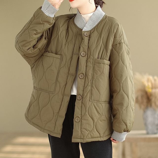 Lewwe-Two Tone Quilted Button Jacket